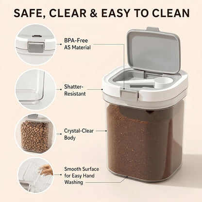 Airtight Brown Sugar Container with Spoon - 27 Fl Oz (800ml) Clear Storage Jar for Pantry - BPA-Free AS Material Perfect for Ground Coffee (Holds 12 oz Weight), Beans, Flour & Tea