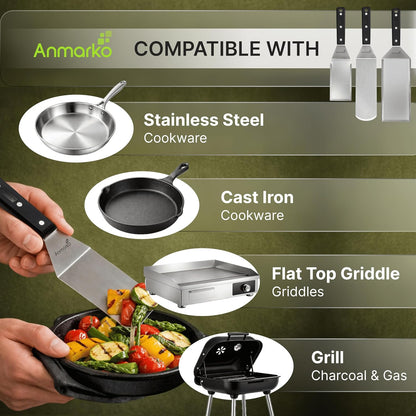 Metal Spatula Set Stainless Steel Hamburger Turner Griddle Flipper Scraper for BBQ Grill Flat Top