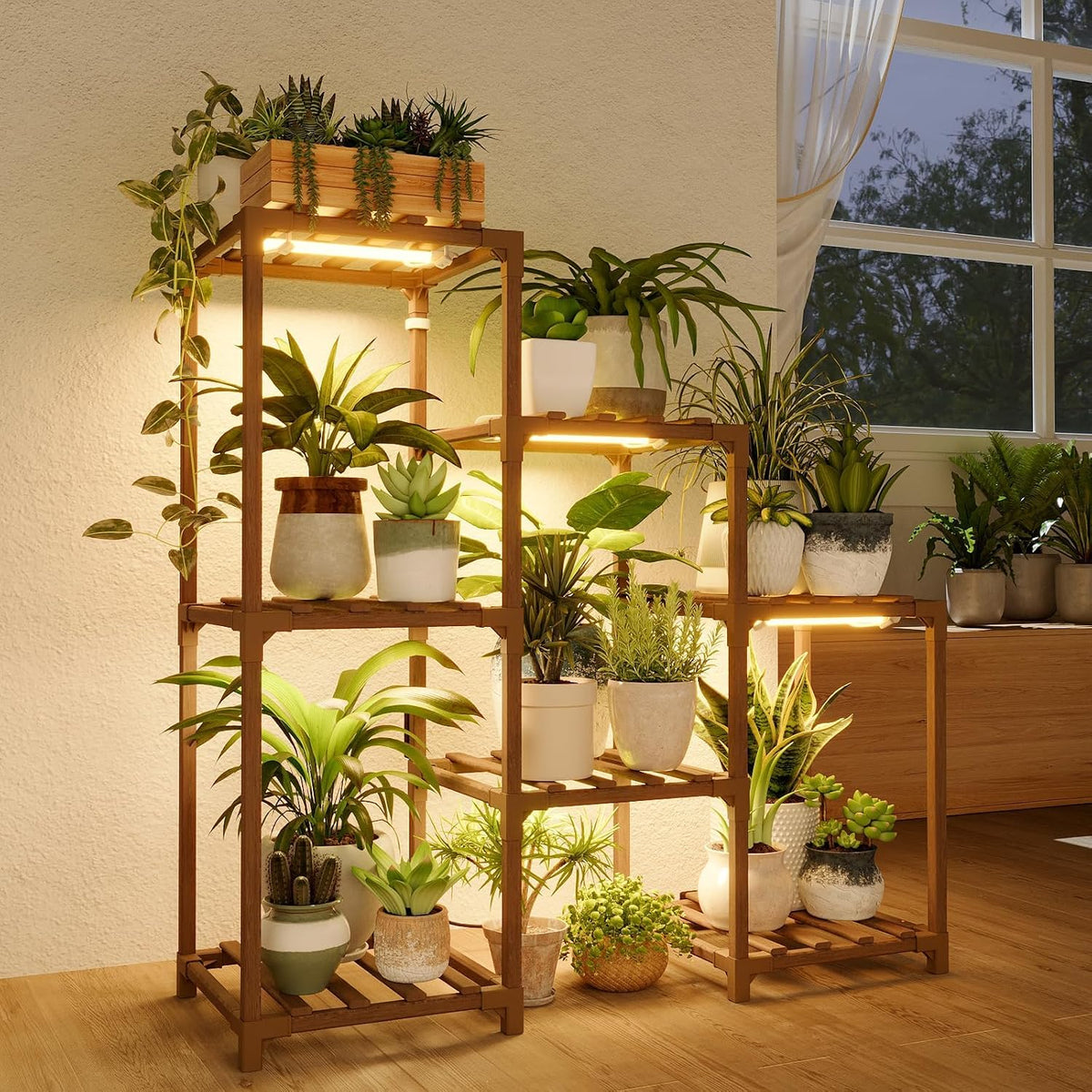 Bamworld Plant Stand Indoor Plant Shelf Outdoor Wood Plant Rack