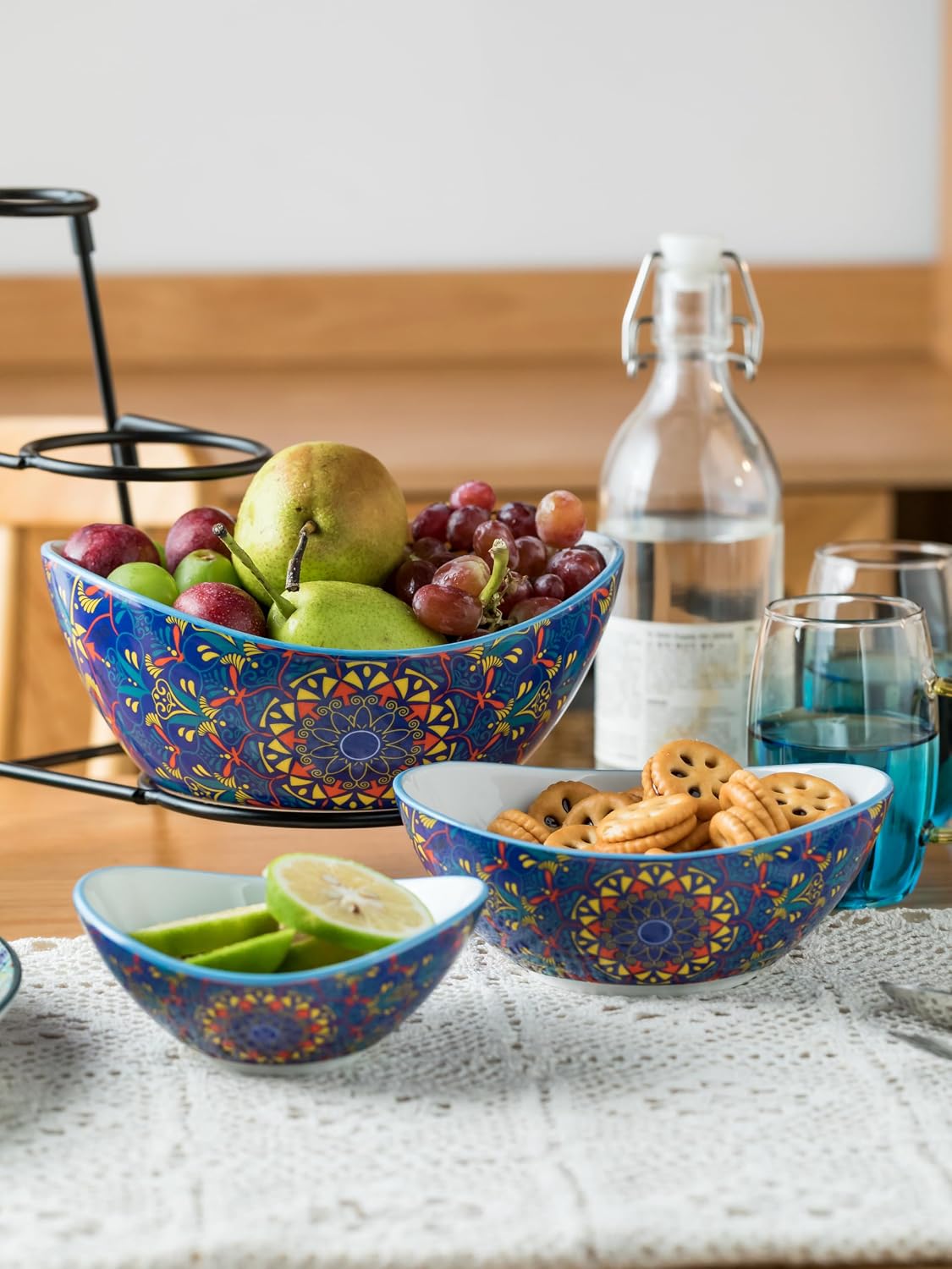 YHOSSEUN 3 Tier Serving Stand Oval Serving Bowl with Metal Rack, Tied Serving Bowls Food Display Dessert Appetizer, Chip and Dip Serving Bowl Set for Parties, Gold-45oz / 17.5oz / 7oz