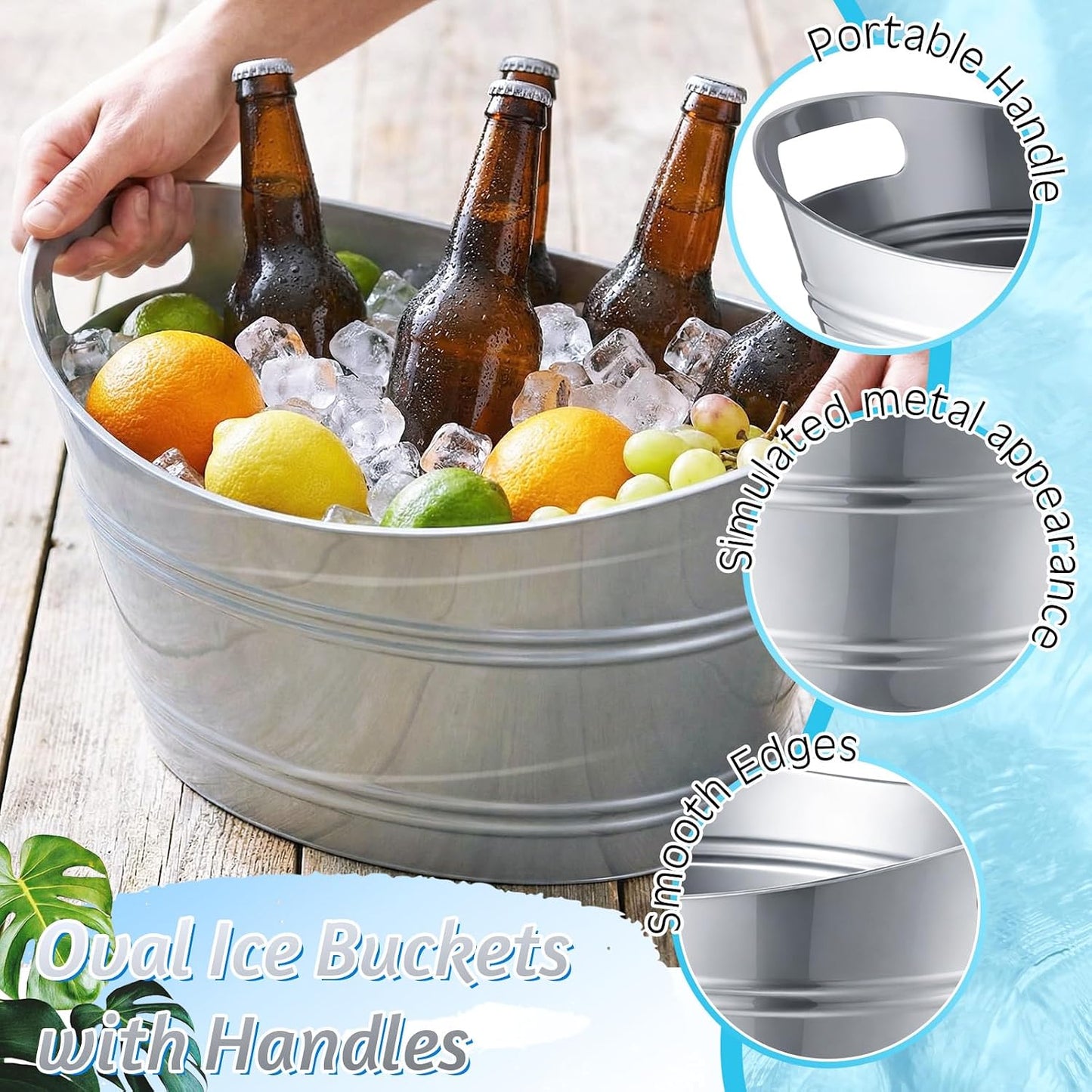 meekoo 6 Pcs Plastic Ice Buckets Bulk with Handles 4.5L Oval Storage Tub Large Capacity Ice Drink Bucket for Party Bar Wine Beer Champagne Beverage Bottle Cooler (4.5 L,Orange)