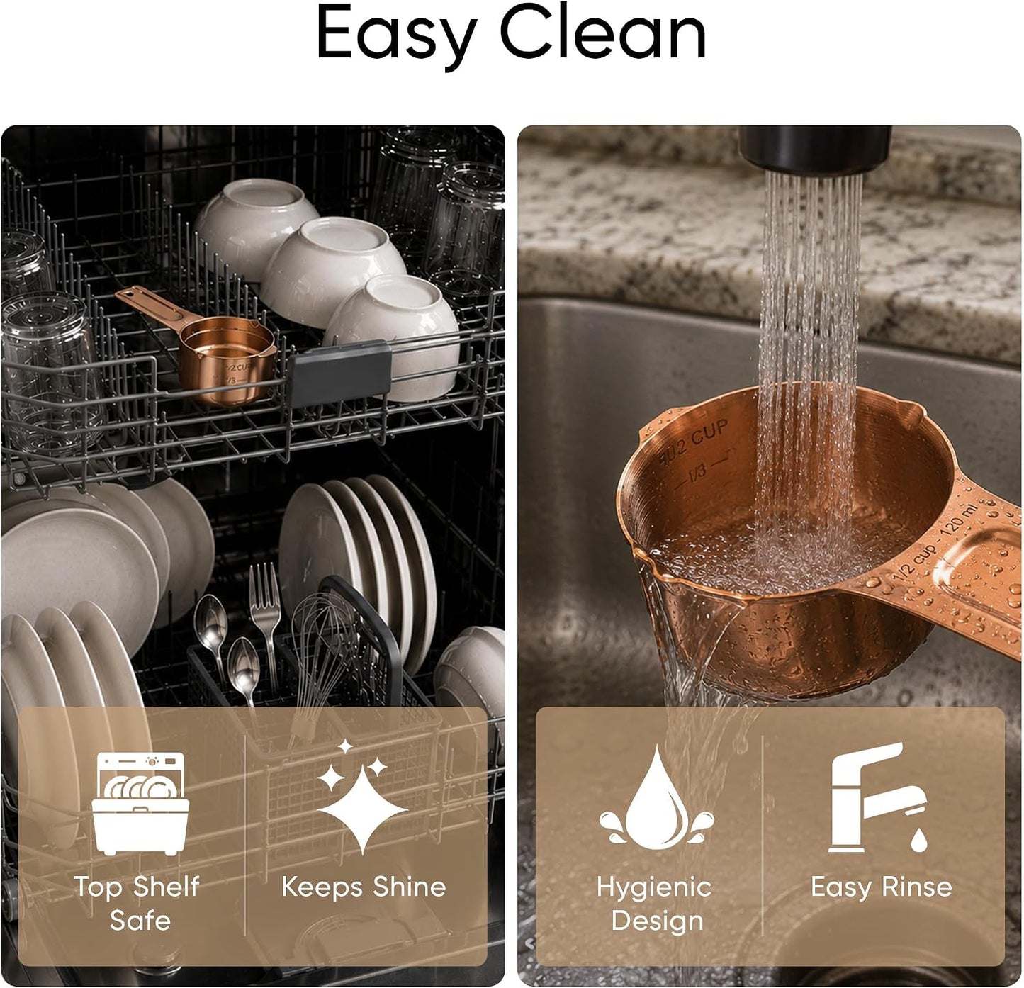 Color Up Measuring Cup Set, 8 Piece, Copper and Chrome Finish, Stainless Steel, Accurate for Wet & Dry Ingredients, Embossed Markings, Easy Pour Spouts, Dishwasher Safe, Kitchen Essential (Stainless)