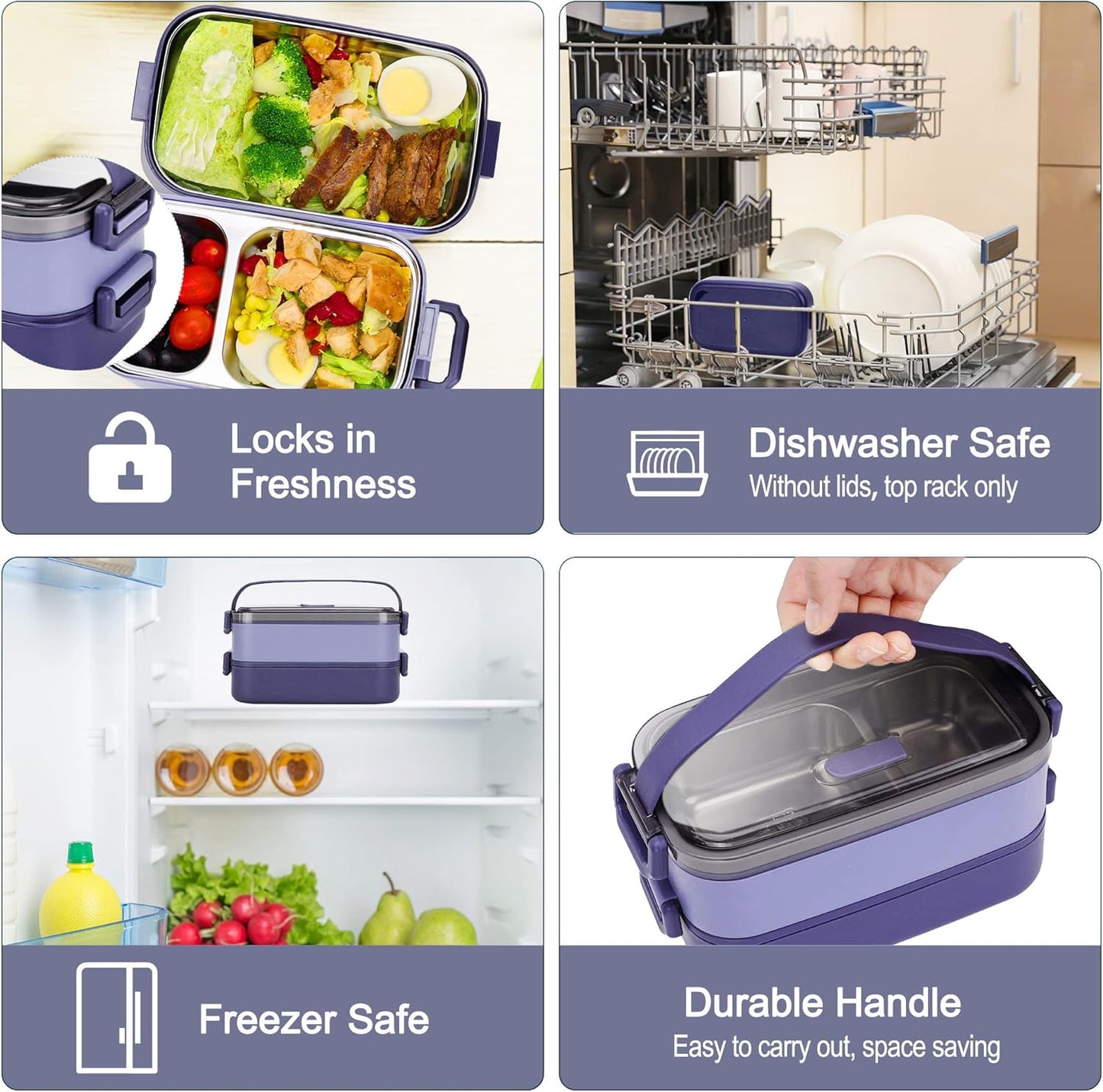Stainless Steel Bento Box for Adults&Kids,Japanese Leakproof Lunch Box Divided Food Meal Storage Containers Set Stackable 2 Layer for Children School Picnic Beige