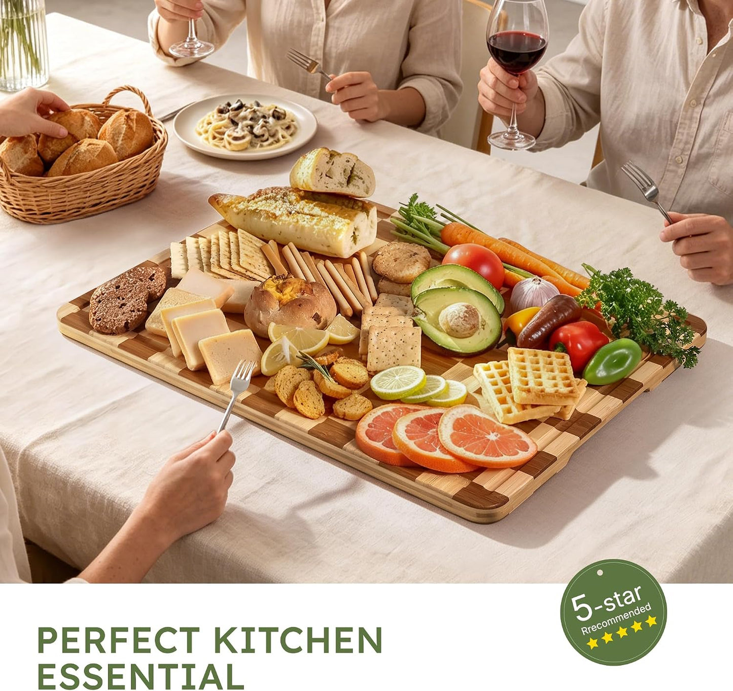 3 Pack Bamboo Cutting Board Set Checkered Wooden Cutting Board for Kitchen Non Toxic Charcuterie Board Serving Non Slip End Grain Wood Chopping Board for Meat Fruit Cheese Kitchen Housewarming Gift