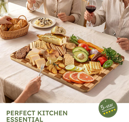 3 Pack Bamboo Cutting Board Set Checkered Wooden Cutting Board for Kitchen Non Toxic Charcuterie Board Serving Non Slip End Grain Wood Chopping Board for Meat Fruit Cheese Kitchen Housewarming Gift