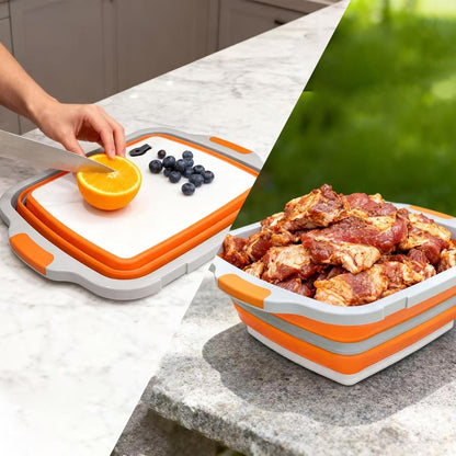 Collapsible Cutting Board with BBQ Prep Tub and Lid, Foldable Food Prep Container for Meal Prep, Marinating, Food Storage, Grilling, Camping and Outdoor Cooking, Dishwasher Safe, Black XX-Large