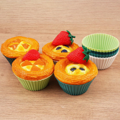 12 Pack Silicone Baking Cups - 4 Colors Reusable Non-Stick Muffin Liners, Heat-Resistant Cupcake Molds for Oven