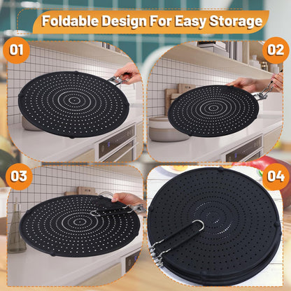 3 Pcs Silicone Splatter Screen for Frying Pan Grease Oil Splatter Foldable Splash Guard Heat Resistant Multi Use for Baking and Cooking(Black)