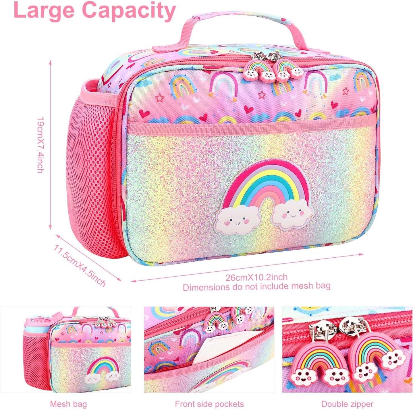 RHCPFOVR Kids Lunch Bag - Insulated Lunch Box for Boys Girls,Washable Lunch Bag and Reusable Toddler Leak-proof Lunchbox for School and Daycare - Colors A