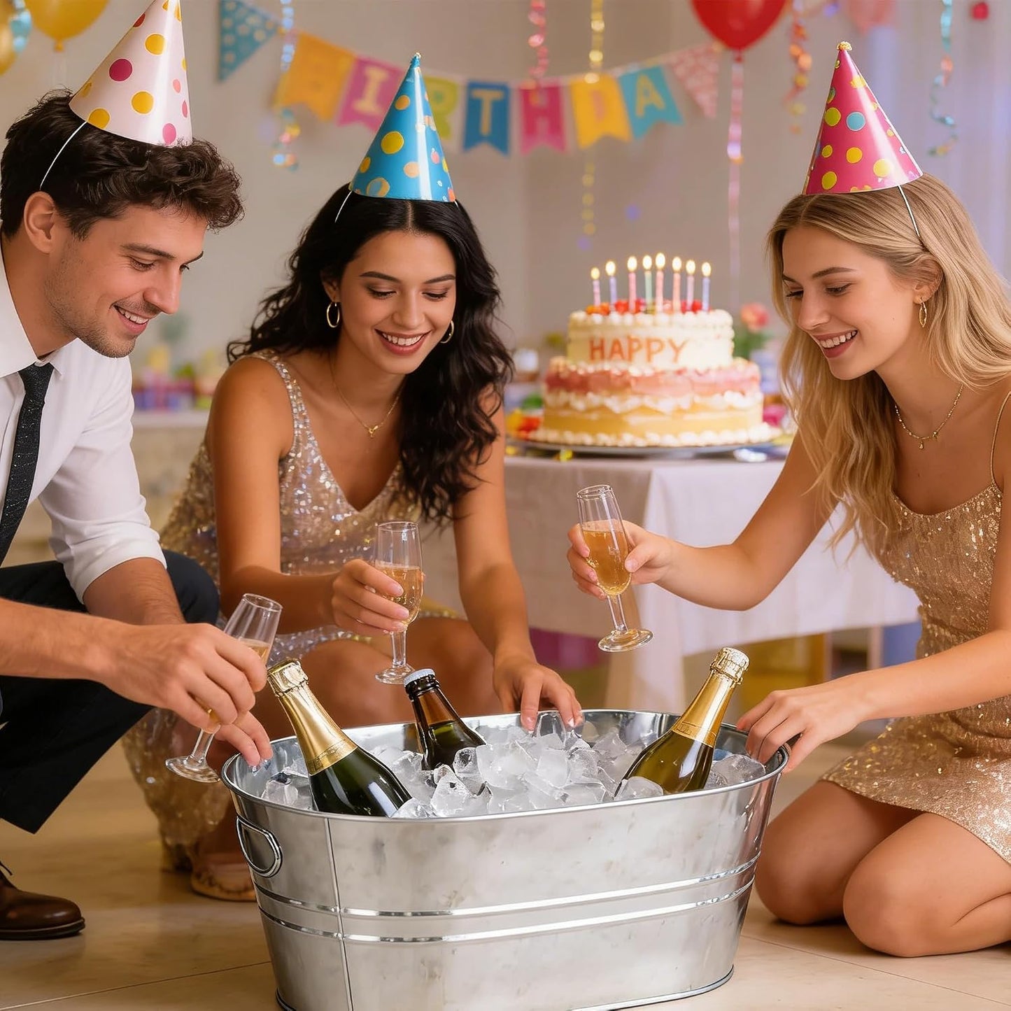 6-Piece Ice Bucket Set with Plastic Scoops,Ice Buckets for Parties, Beverage Tubs for Parties, for Parties, Bars, Outdoor Events | Chilling Containers for Wine, Champagne, Beer (Stainless Steel)