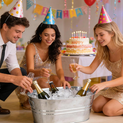 6-Piece Ice Bucket Set with Plastic Scoops,Ice Buckets for Parties, Beverage Tubs for Parties, for Parties, Bars, Outdoor Events | Chilling Containers for Wine, Champagne, Beer (Stainless Steel)
