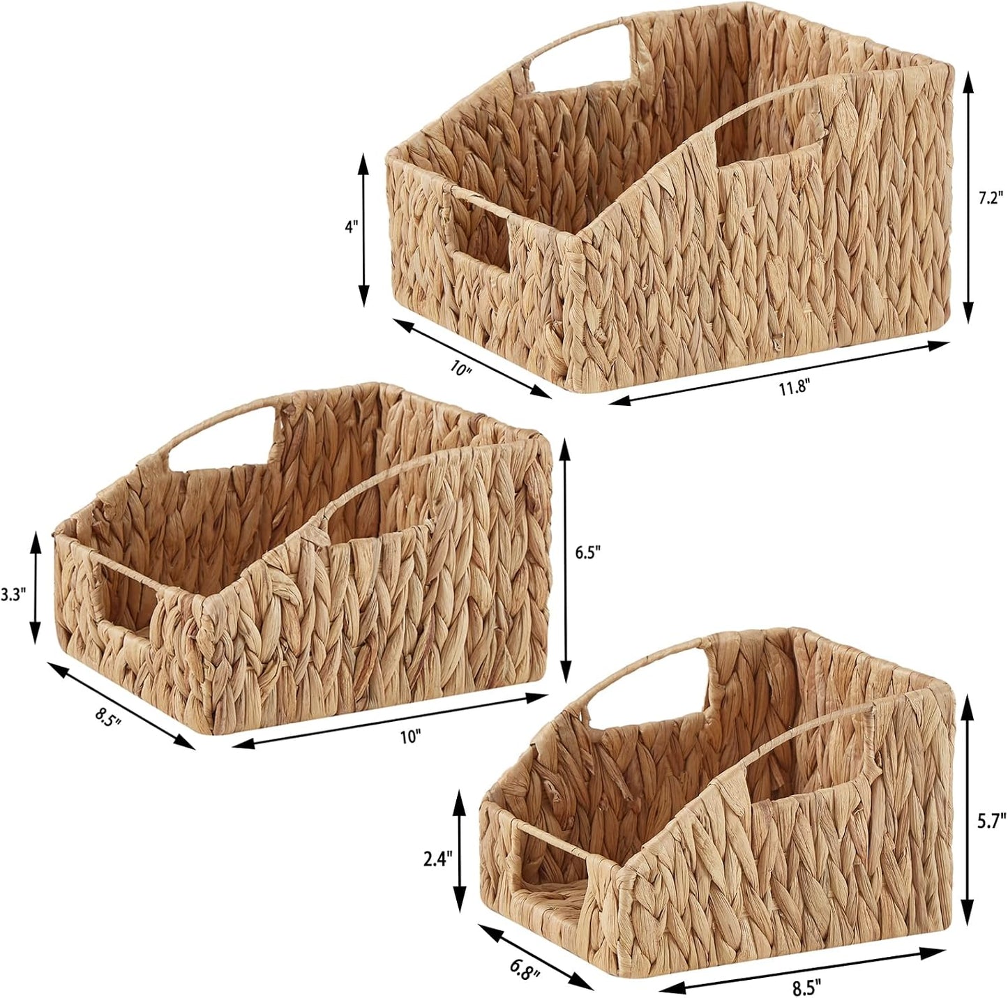 Vagusicc Wicker Storage Baskets for Organizing, 3-pack Hand-Woven Wicker Baskets with Built-in Handles, Water Hyacinth Storage Baskets for Shelves Storage, Small Pantry Baskets Kitchen Organizers