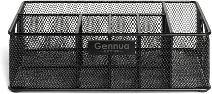 Gennua Kitchen Paper Plate Organizer for Cabinet, Counter, Picnics, Parties & More, Extra Large Utensil Caddy Crafted of Thick Iron Mesh With 6 Compartments for Paper Plates & Plastic Silverware