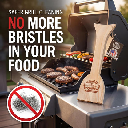 Wood Grill Scraper - Wooden BBQ Grill Brush Cleaner Alternative - Enjoy Safe & Bristle Free Barbecue