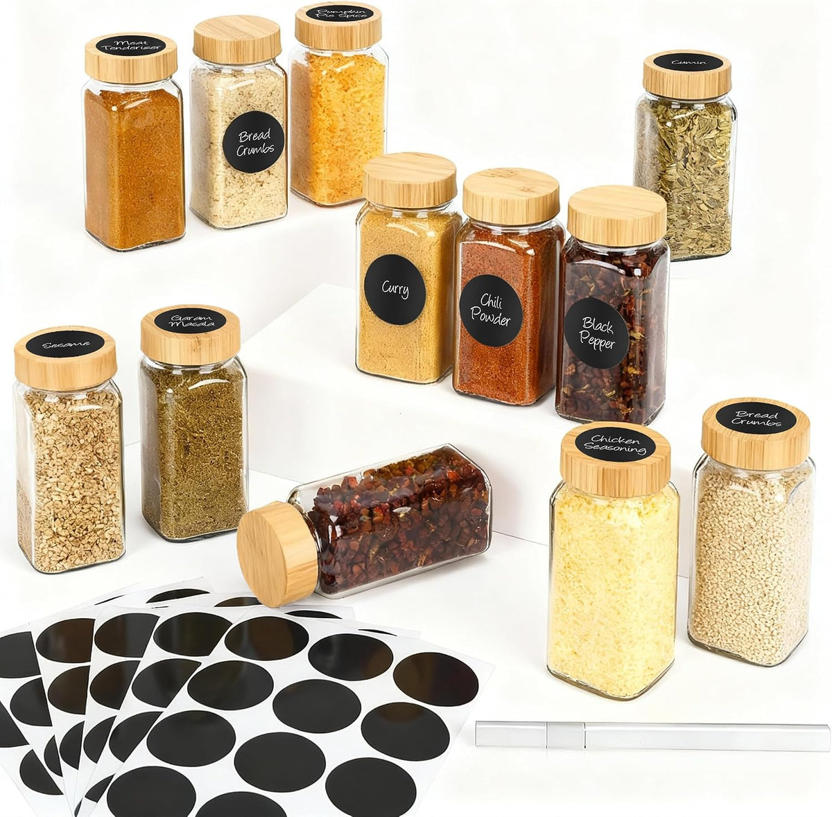 DIDITIME Spice Jars with Label, 4oz Empty Square Seasoning Containers