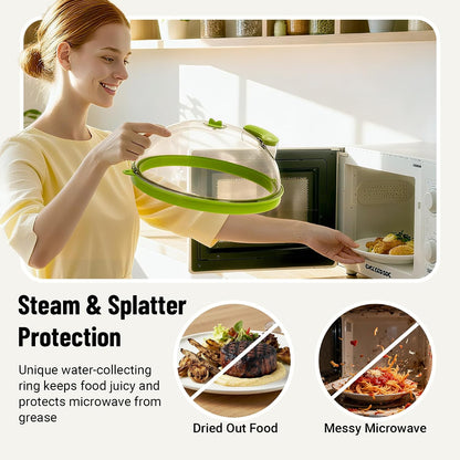 Microwave Splatter Cover with Water Steamer, 10 Inch, Integrated Handle