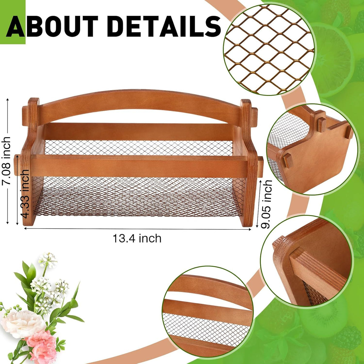 Teenyyou Garden Harvest Basket Mesh Storage with Handle Versatile Gardening Fruits Vegetables Gathering Basket Garden Supply Gardener Gift for Farmer Washing Holding(Brown,19in)