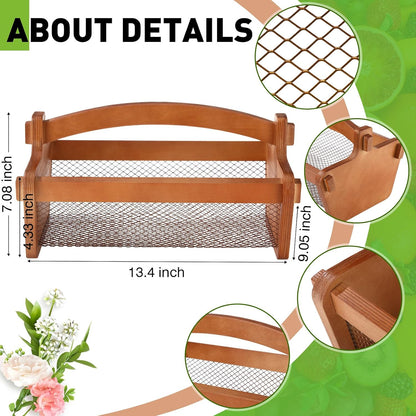 Teenyyou Garden Harvest Basket Mesh Storage with Handle Versatile Gardening Fruits Vegetables Gathering Basket Garden Supply Gardener Gift for Farmer Washing Holding(Brown,19in)