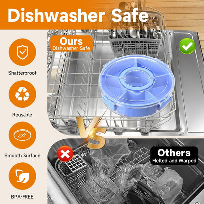 Dishwasher Safety -Divided Rotating Serving Tray with Lid and Handle,Portable Snackle Box for Fruits Snacks Charcuterie,Clear Organizer and Fridge Storage Container,Veggie Platters for Adults Child