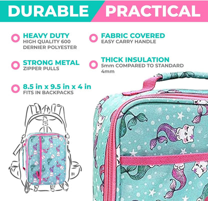 Bento Box with Stainless Steel Thermo, Insulated Lunch Bag, Ice Pack Set for Kids - 5 Compartments, Lunches or Snack Container for Girls, Toddlers Daycare Pre-School, Kindergarten Purple Unicorn