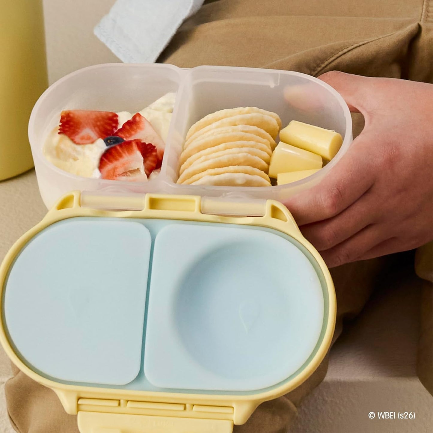 b.box Snack Box 2-Pack - Leak Proof Mini Bento Box for Kids & Toddlers, 2 Compartment Snack Containers for Kids, Dishwasher Safe, BPA-Free, PFAS-Free, Ages 4mo+, 1 3/4 Cup Each (Strawberry + Lilac)