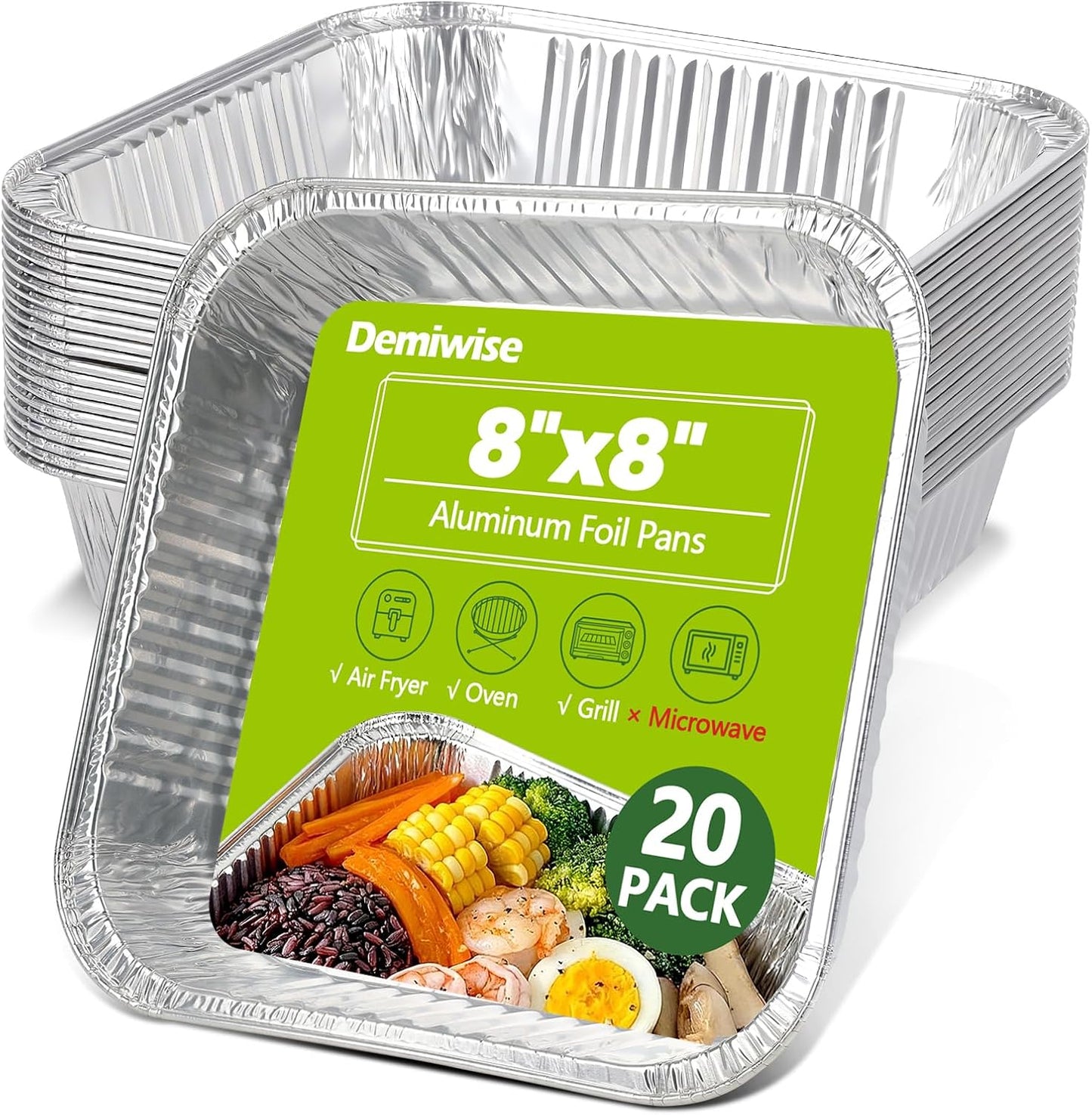 Thickened 35 Pack Heavy Duty Aluminum Pans, 8x8 Small Disposable Aluminum Baking Pans, Square Tin Foil Roasting Tray for Cooking, Meal Prep, Catering, Events, Carton Packaging