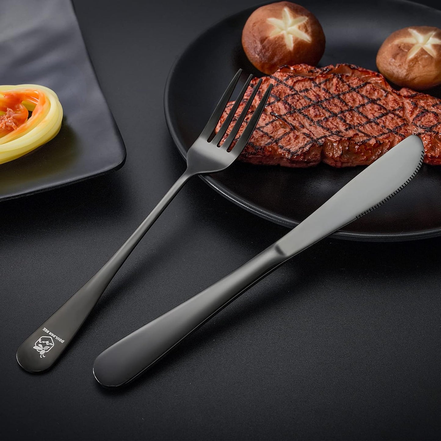Boulder Bee | Travel Utensils Set | Reusable Camping Cutlery Set | Stainless Steel Flatware Set | Portable Silverware Set with Case | Includes Knife/Fork/Spoon/Straw/Cleaning Cloth/Case (Purple)
