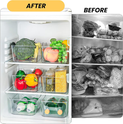CiWiVOKi 6 Pack Clear Stackable Storage Bins with Bamboo Lids, 3.7L BPA-Free Plastic Organizer Containers with Handles, for Pantry, Kitchen, Fridge, Bathroom, Cabinet & Closet Organization