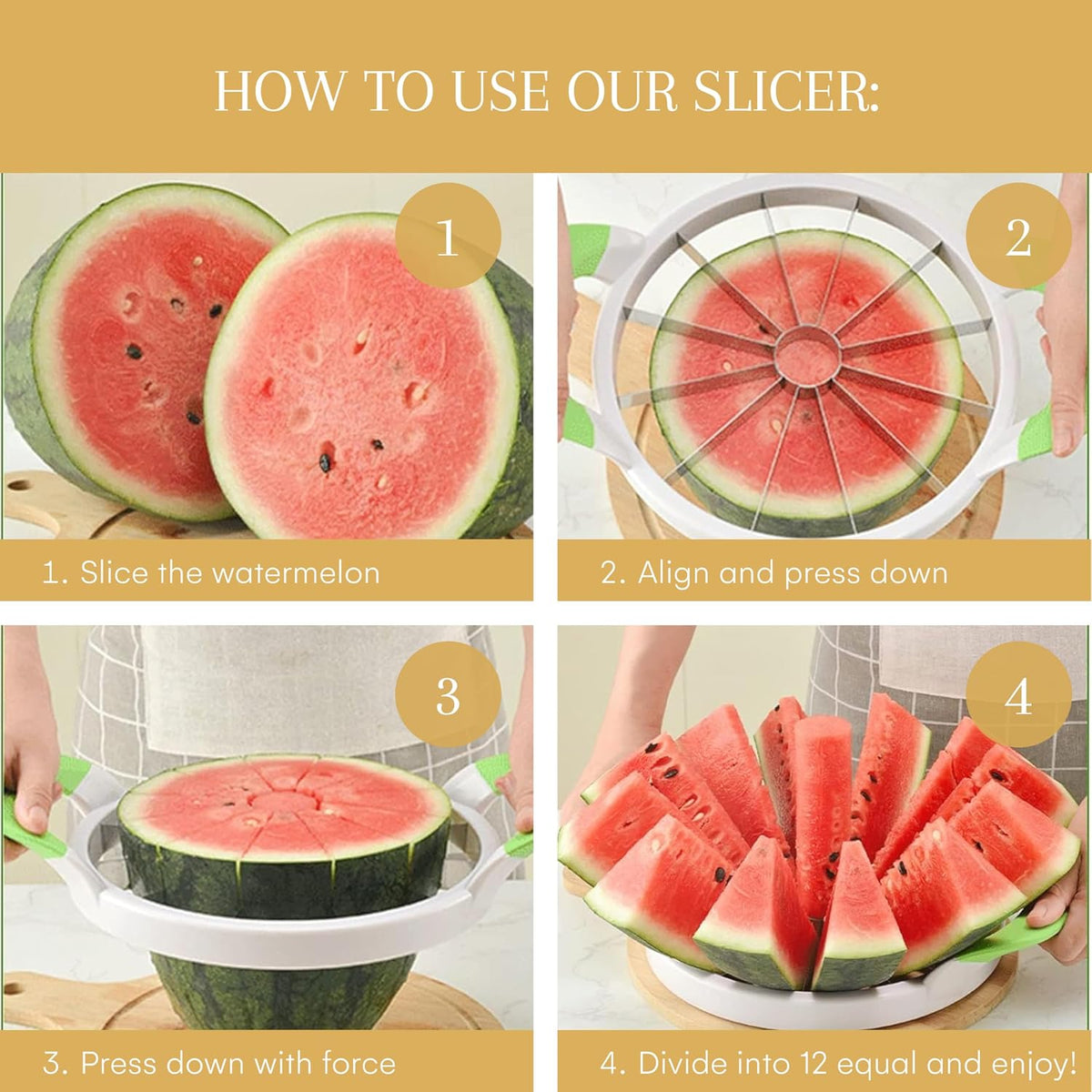 2LB Depot Watermelon Slicer - Versatile Melon Slicer and Fruit Divider with 12-Blade Uniform - Stainless Steel Blades - Easy-to-Use Handheld Cutting Tool - White & Green - 14.56Wx12.59Hx2.75L