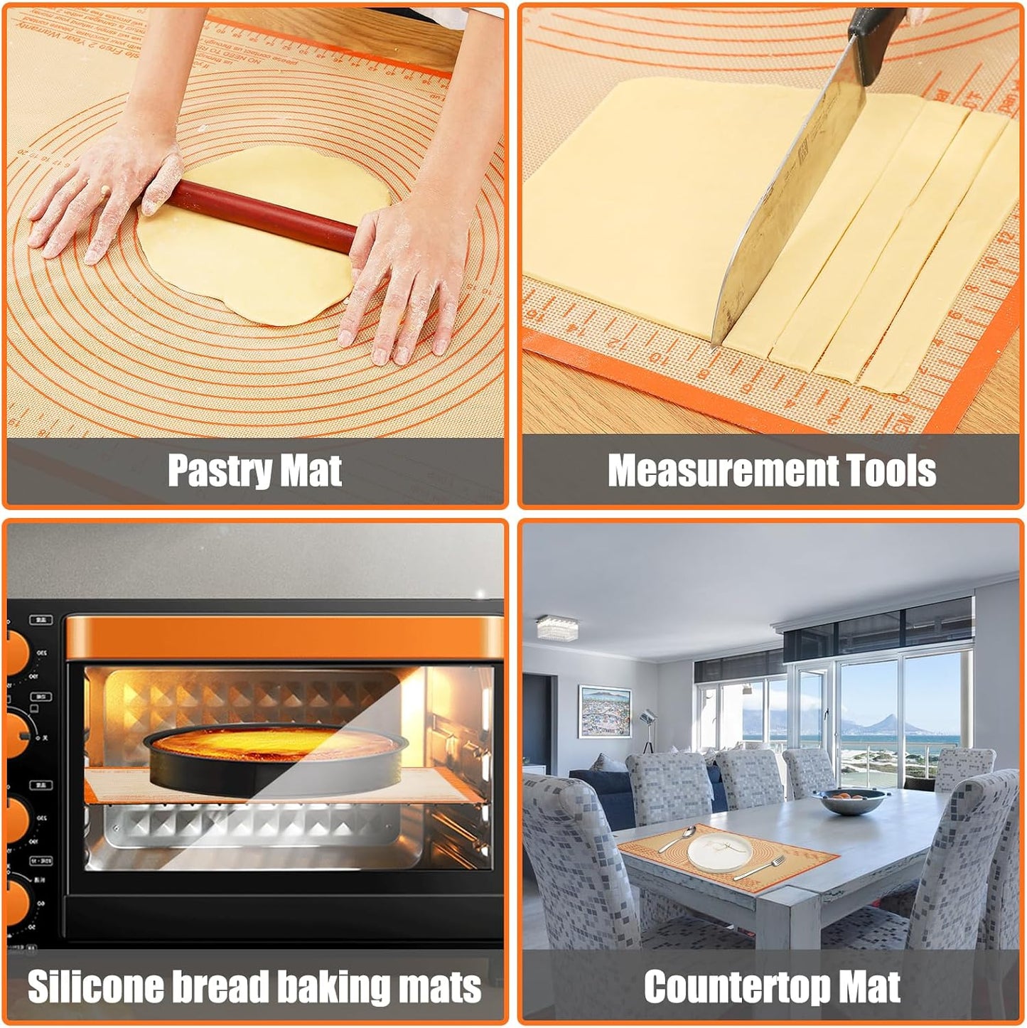 Silicone Pastry Mat 36x24 Inch Nonstick Baking Mat -Perfect for Dough, Pastry, Dough Rolling, Kneading Board, Pie Crust, Fondant, Pasta/Pizza, Kitchen Counter Mat