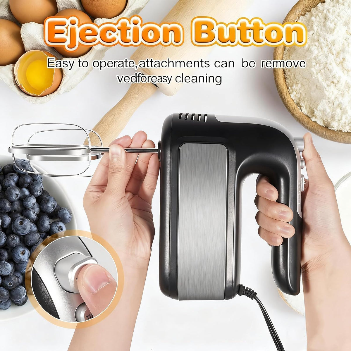 400W Electric Hand Mixer, 5-Speed with Turbo, 5 Stainless Steel Attachments