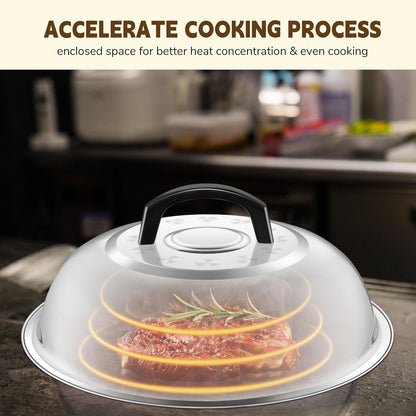 HaSteeL Cheese Melting Dome Set of 2, 12 Inch Round Basting Cover Metal Steam Cover, Stainless Steel Griddle Accessories for Flat Top Grill/Outdoor BBQ/Kitchen Cooking