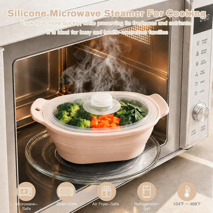 40oz Silicone Microwave Steamer For Cooking Food, Vegetable Steamer, Grey