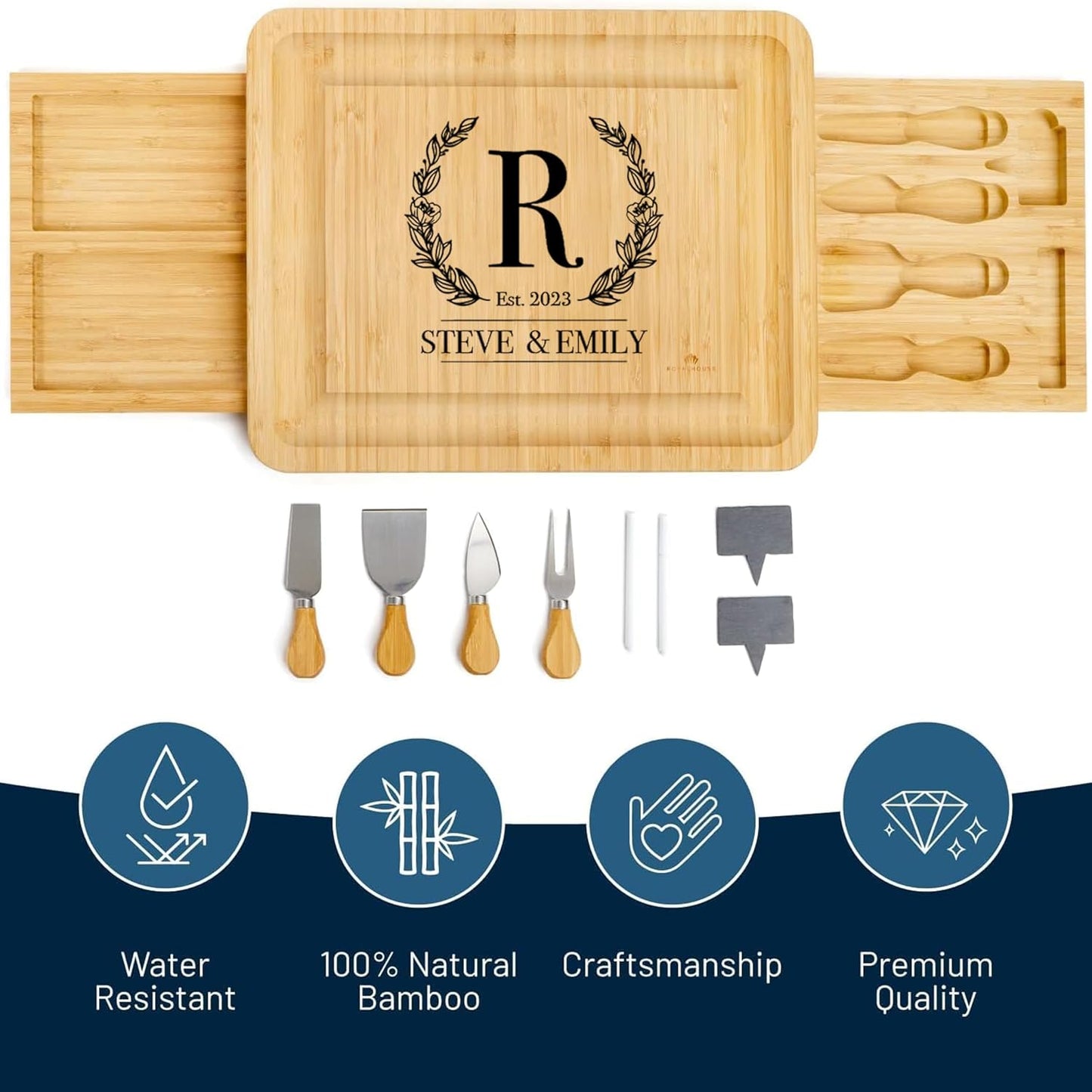 RoyalHouse Bamboo Cheese Board and Charcuterie Boards Set & Serving Tray for Meat, and Wine - Birthday Gifts for Women, Wedding Gift for Couples 2025, Bridal Shower, Housewarming Gift New Home