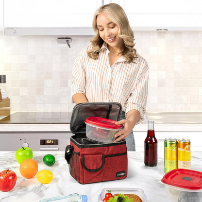 opux Insulated Lunch Bag for Men Women, Leakproof Black Lunch Box for Work, Portable Soft Lunch Cooler Bag with Shoulder Strap, Adult Lunchbox Lunch Pail for Kid Boy Girl School, 14 Can/8L