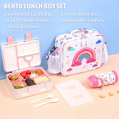 rockpapa Chill Kids Lunch Box Set with Leakproof 5.5 Cups Bento Box, Reusable Ice Pack, 14oz Insulated Water Bottle & Lunch Bag, BPA-Free Microwave Safe for School Boys Girls (Black Games)
