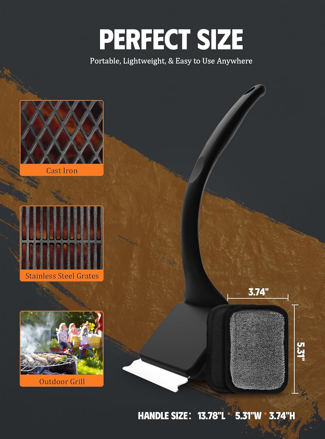 MEKER Grill Brush Bristle Free, Grill Cleaner Brush with 5 BBQ Replacement Head for Cast Iron, Stainless Steel Grates, Safe Grill Scraper Outdoor BBQ Grill, Black