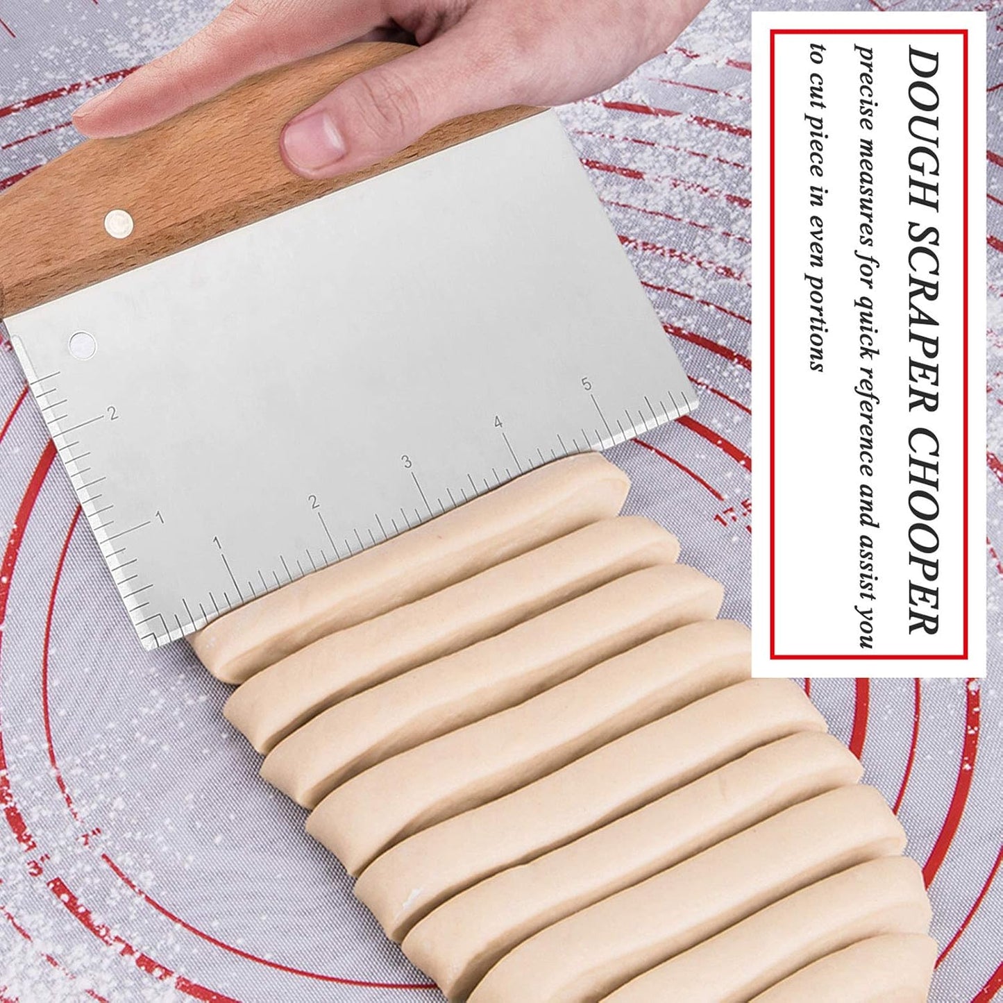 Metal Griddle Scraper Chopper, HaSteeL Stainless Steel Dough Bench Scraper Pastry Cutter with Measuring Marks, Multi-purpose Kitchen Tool for Flat Top Grilling/Baking/Cooking, Dishwasher Safe (2-Pack)