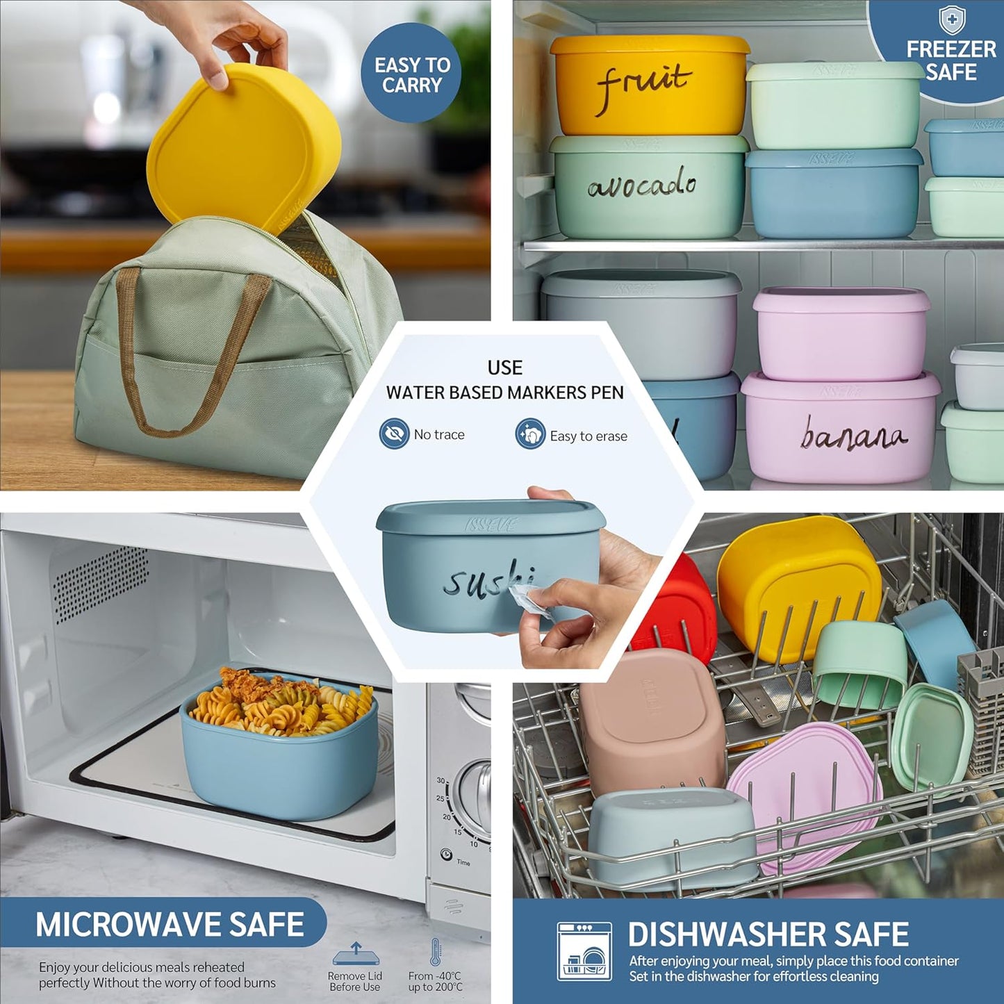 ISSEVE 12Pcs/Set Nesting Silicone Food Storage Containers with Lids, BPA Free Reusable Meal Prep Silicone Containers Airtight, Freezer Dishwasher Safe (33.8oz, 20oz, 10oz, 6.7oz, 1.3oz) (Beige)