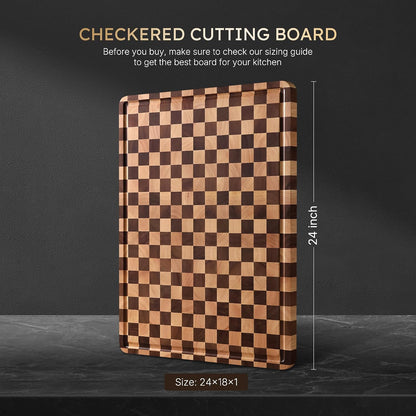 3 Packs Cutting Boards for Kitchen Checkered Cutting Board Acacia Wood Charcuterie Board Serving Heavy Duty Non Toxic Slip Butcher Block Wood Chopping Board with Juice Grooves Handles
