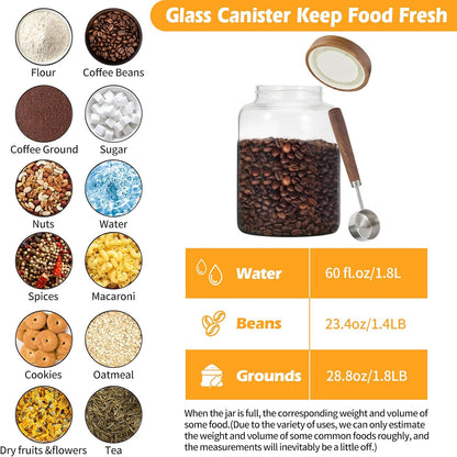6 pc Glass Spice jars Glass Jars with Screw Lid 5 oz Acacia Wood Glass Herb Sugar Coffee Bean Ground Container Food Storage Canister for Candy Pantry Tea Seasoning Meal Prep Snack (6*150ml(5oz))