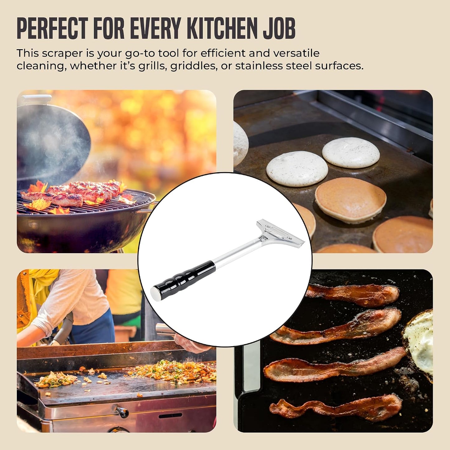 OCS Parts 12-Inch Flat Top Grill Scraper with 4" Scraper Blade | Heavy-Duty Multipurpose Scaper for Grills, Griddles and Kitchen Surfaces | Includes Five Scraper Blades Stored Inside Handle