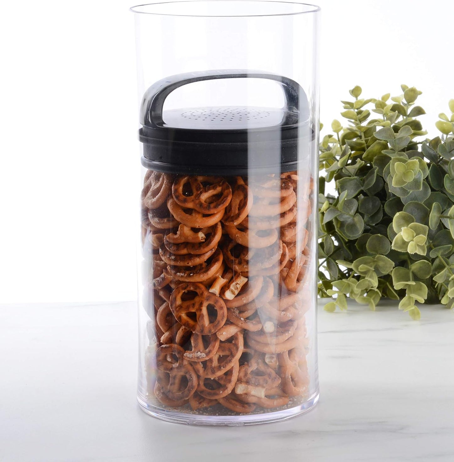 Prepara Evak Fresh Saver, Medium-Tall Airless Canister with Black handle, 2.3 Quart, Clear