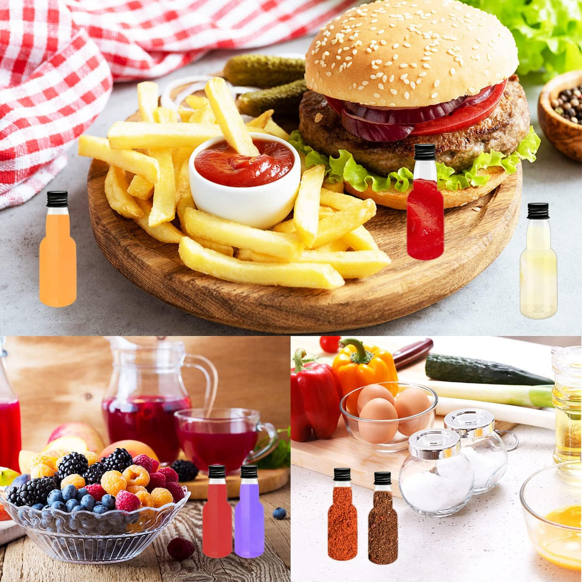1.7oz Mini Liquor Bottles,50ml Plastic Spirit Alcohol Bottle with Black Cap,Miniature Sauce Bottles with 10 Funnels for Weddings,Party Supplies