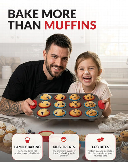 Boxiki Kitchen Non-Stick 12 Cup Silicone Muffin Pan with Steel Frame - BPA Free, Non-Toxic, Anti-Warp, Durable & Easy to Pop Silicone Muffin Tin - Perfect Cupcake Pan