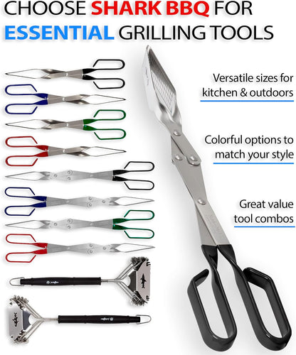 Steak Grill Tongs - 17 inch Red. Professional outdoor grilling utensil. Long reach Barbeque Grilling Tongs. Ideal for steak, fish, burger, and sausage