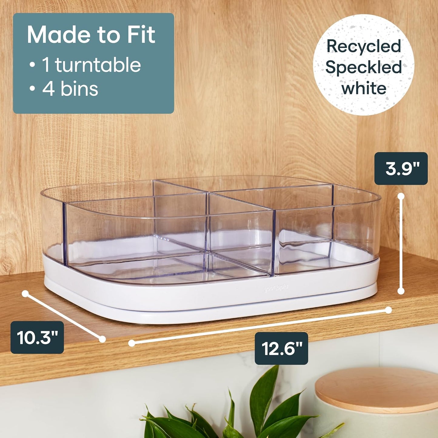 YouCopia MagicTrack Turntable with 4 Bins, Rectangle Lazy Susan Organizer