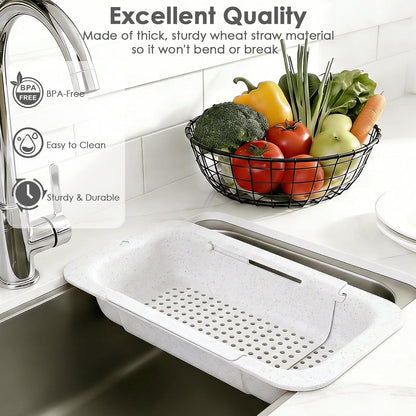 Extendable Colander Strainer Basket, Over the Sink Colander and Strainer for Kitchen, Wash Vegetables and Fruits, Drain Pasta and Dry Dishes, Adjustable Colander from 13.5In to 18.7In, Gray