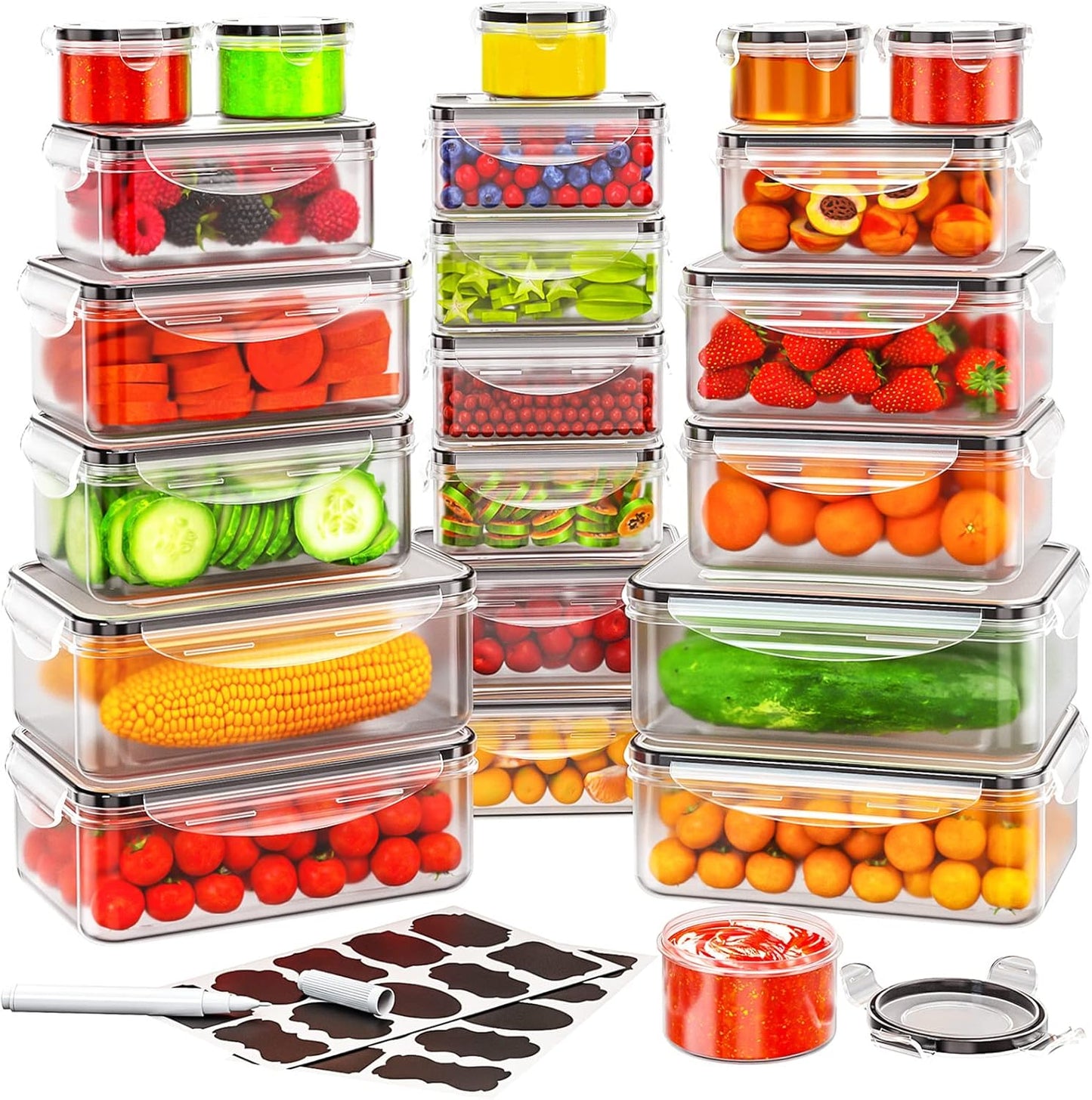 JSCARES 62 PCS Large Food Storage Containers with Lids Airtight (31 Lids & 31 Containers)- Reusable Plastic Leakproof Meal-Prep Container for Kitchen Storage Organization Microwave/Dishwasher Safe