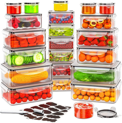 JSCARES 62 PCS Large Food Storage Containers with Lids Airtight (31 Lids & 31 Containers)- Reusable Plastic Leakproof Meal-Prep Container for Kitchen Storage Organization Microwave/Dishwasher Safe